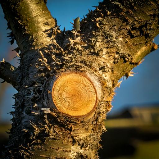 En korrekt avsågad gren med en ring av sårvävnad hela vägen runt.