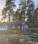 Efter trädfällningen – alla stormfällda träd är borttagna och byggnaden är fri från skador. Stor skillnad jämfört med tidigare!